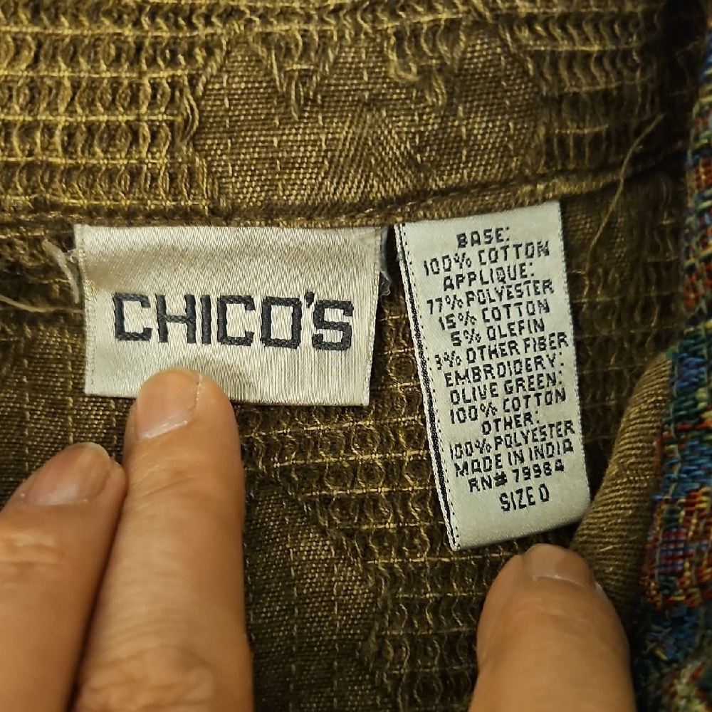 Chico's Olive Patchwork Embroidered Jean Jacket - image 2